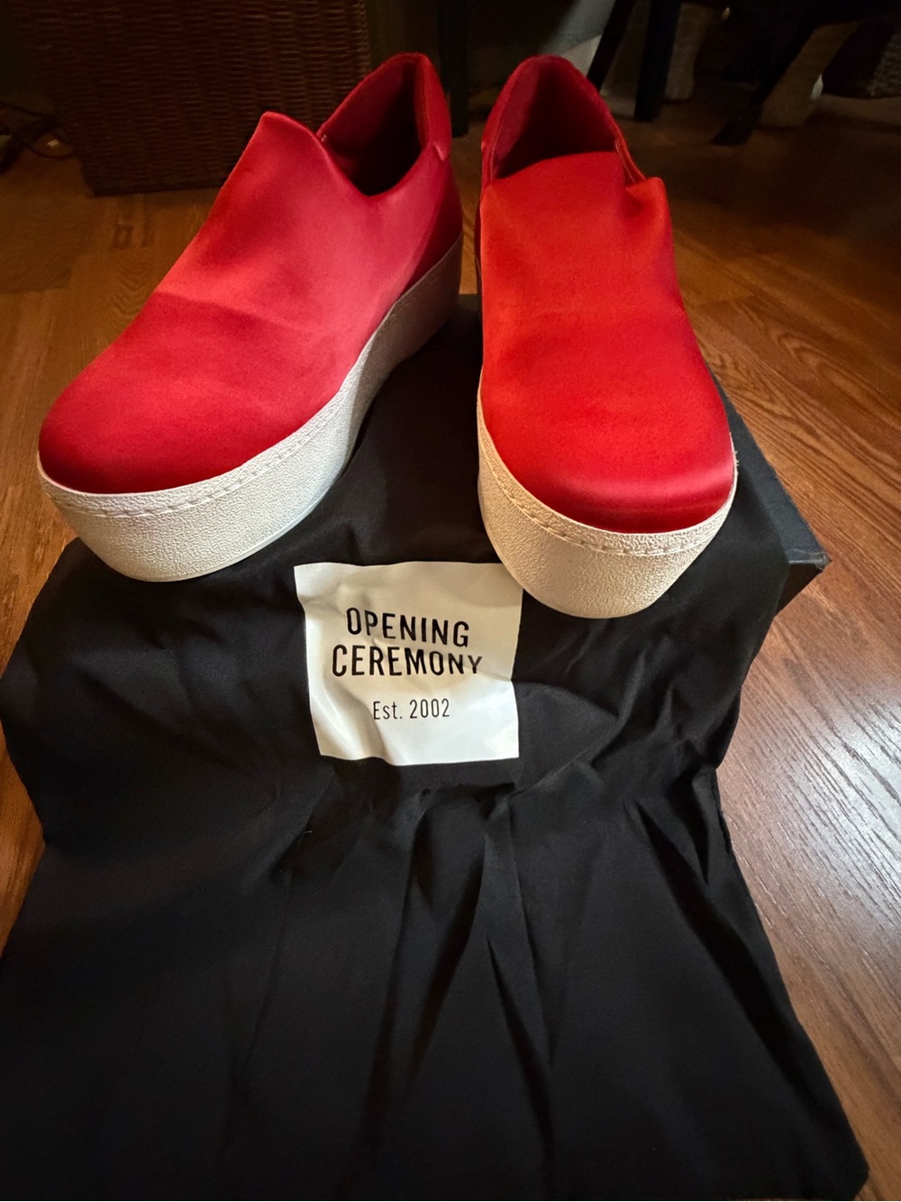 Opening Ceremony Red Platform Slip-On Sneakers with White Sole
